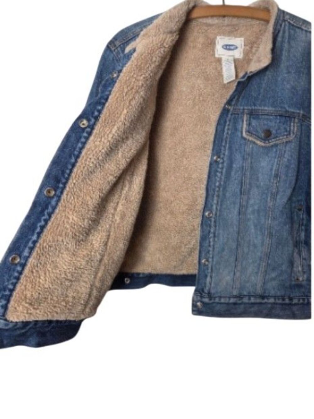 Vintage Old Navy Sherpa Lined Denim Jacket Medium Wash Blue Jean Trucker Coat - Picture 8 of 13